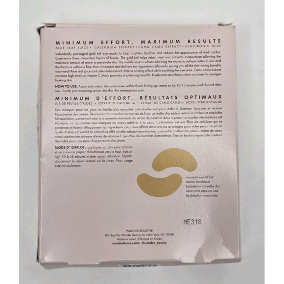 Wander Beauty Baggage Claim Gold Eye Masks 6 Pairs NEW In Pink Box - Picture 2 of 3